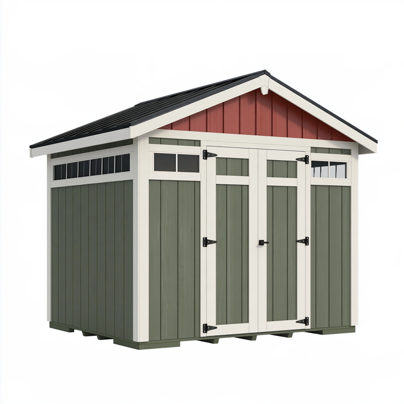 Abri de jardin 180 cm x 120 cm x 180 cm en résine vert blanc et rouge avec double porte de rangement extérieur