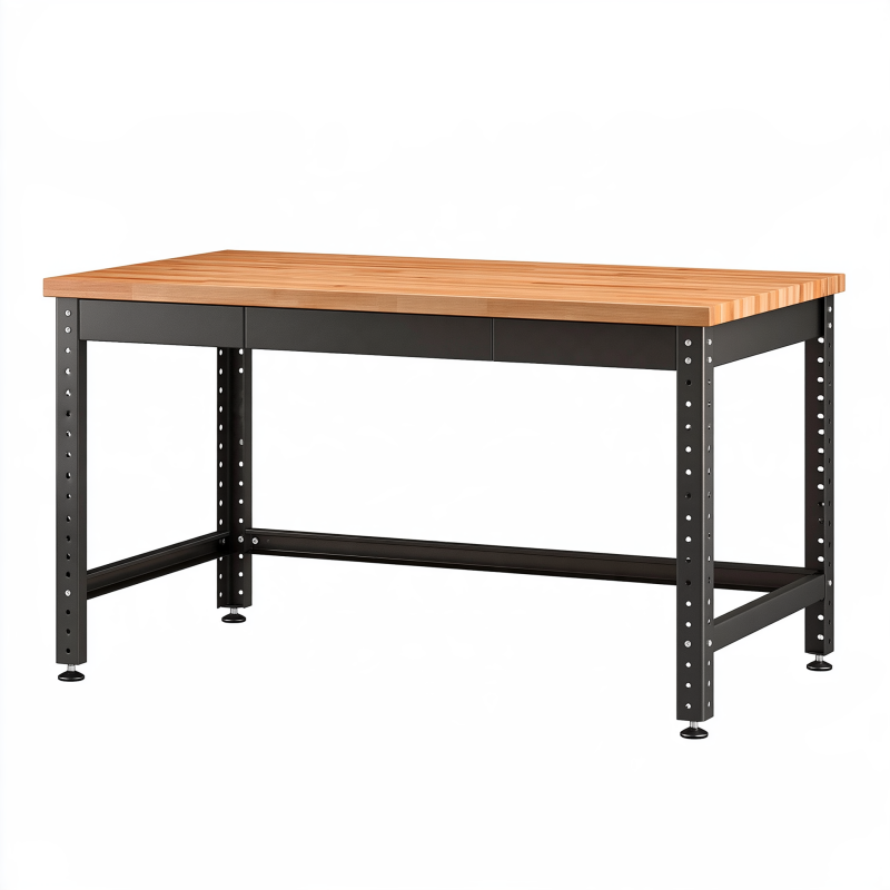 Établi 160 x 60 x 90 cm en bois et acier noir réglable pour atelier