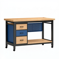 Établi mobile 120 x 60 x 90 cm en bois et acier noir bleu avec tiroirs