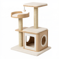 Arbre à chat 60 x 60 x 120 cm en bois beige avec poteaux en sisal et niches