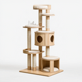 Arbre à chat 60 x 50 x 170 cm en bois beige avec poteaux en sisal plateformes et niches