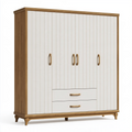Armoire 4 portes 200 x 60 x 220 cm blanche et bois à 2 tiroirs style classique