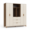 Armoire 180 x 55 x 200 cm en panneaux de bois beige et marron avec penderie et tiroirs