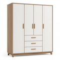 Armoire penderie 180 x 52 x 200 cm blanche et bois à 4 portes avec 3 tiroirs style contemporain