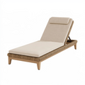 Chaise longue de jardin 200 x 70 cm en bois et fibres tressées beige avec dossier réglable