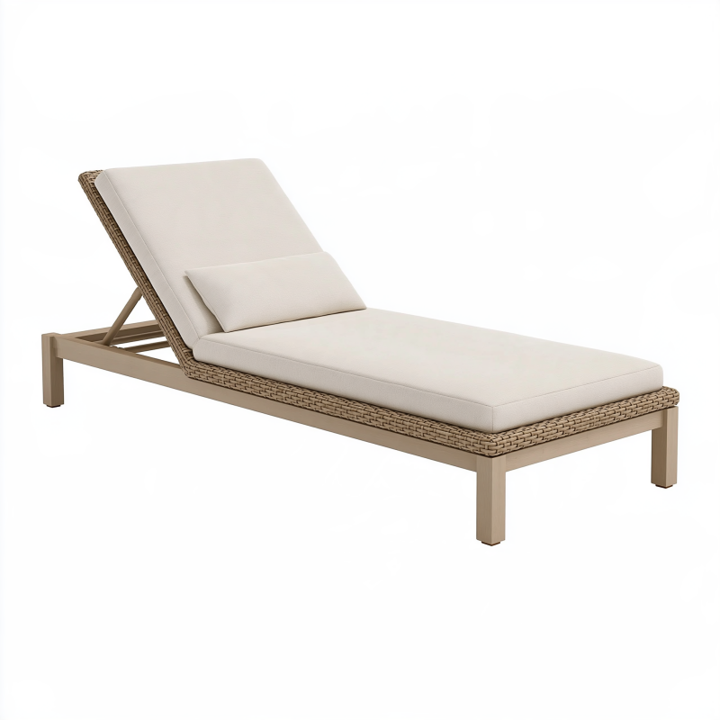 Chaise longue de jardin 199 x 68 cm en aluminium et résine tressée beige avec dossier réglable