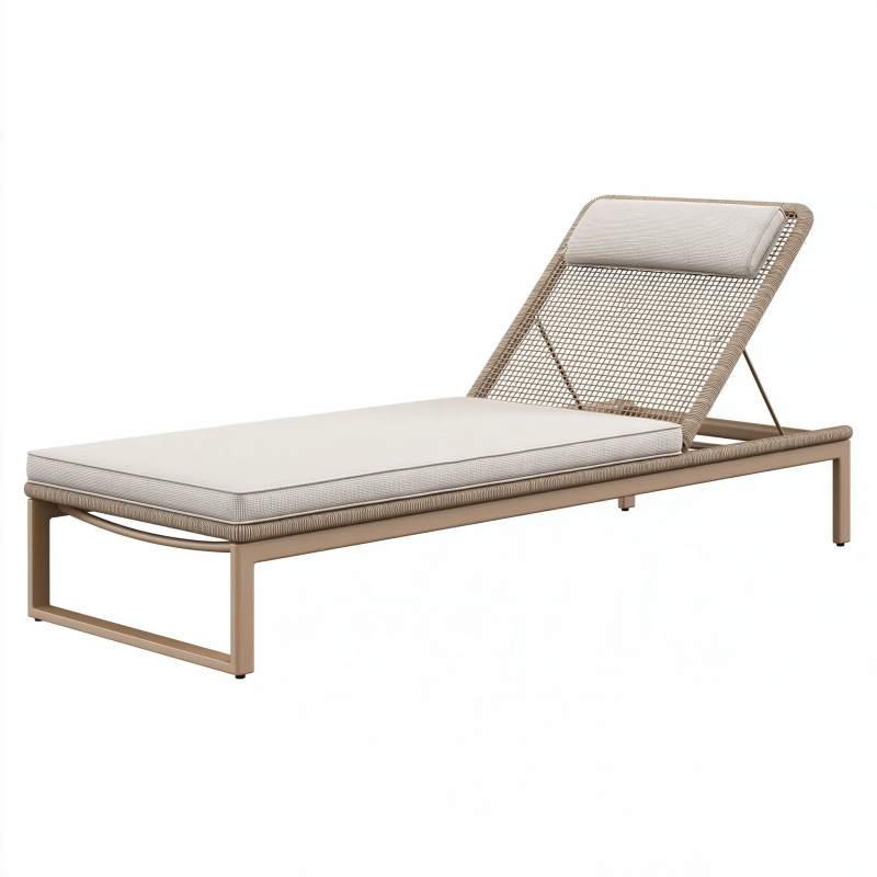 Bain de soleil 200 x 70 cm en métal beige avec dossier réglable pour extérieur