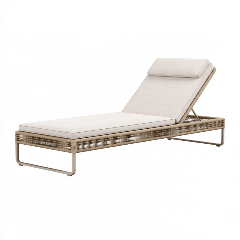 Chaise longue 200 x 70 cm en aluminium et résine tressée beige inclinable pour extérieur
