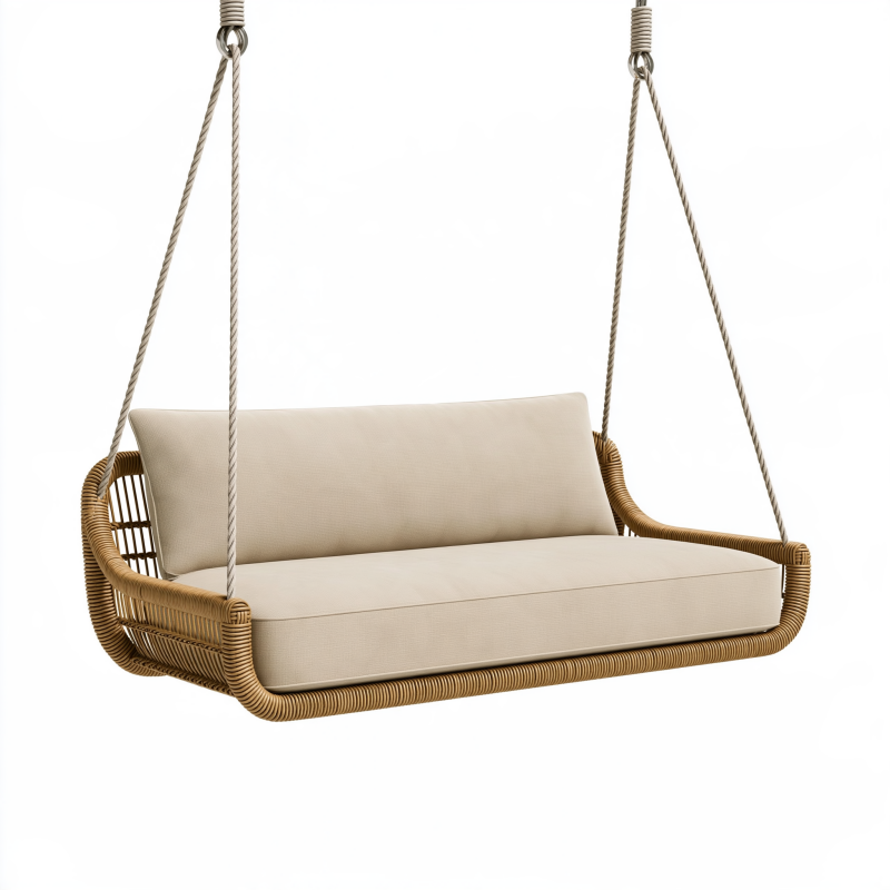 Canapé balancelle suspendu 160 x 70 x 60 cm en rotin beige pour extérieur style bohème