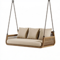 Balancelle de jardin 180 cm en rotin beige à trois places suspendue