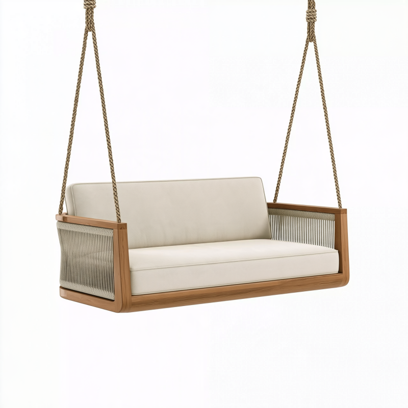 Balancelle de jardin 2 places 140 x 70 x 65 cm en bois beige suspendue