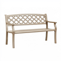 Banc de jardin 122 cm en plastique beige à dossier ajouré avec accoudoirs