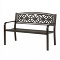 Banc de jardin 122 x 62 x 88 cm en métal brun avec dossier décoratif