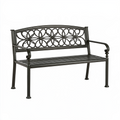 Banc de jardin 127 x 61 x 91 cm en métal noir à dossier floral