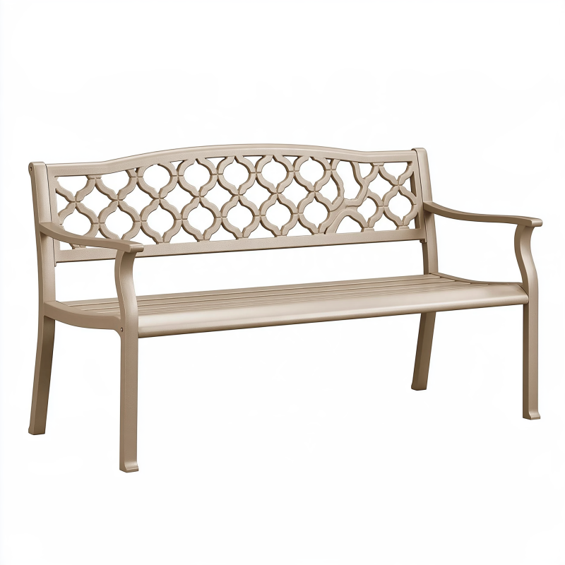 Banc de jardin 122 x 61 x 89 cm en métal beige à dossier ajouré classique