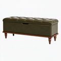 Banc coffre 120 x 45 x 48 cm en similicuir vert olive avec pieds en bois style capitonné